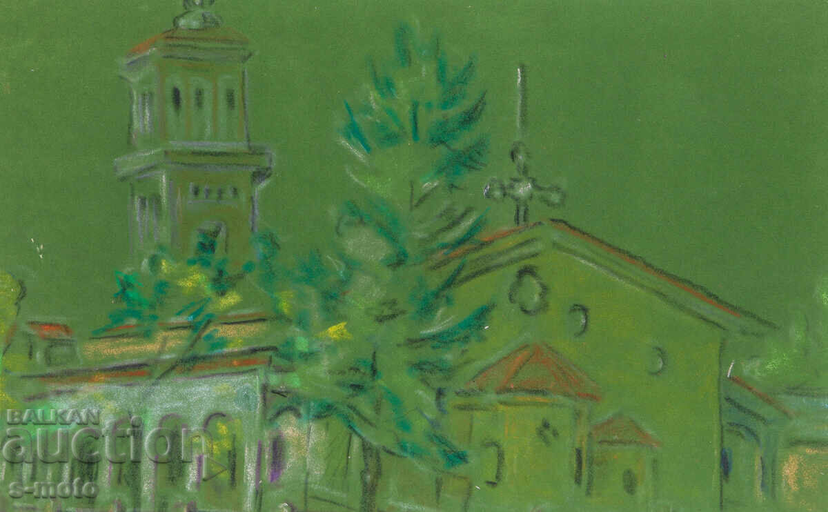 Аукцион Картина пастел градски пейзаж