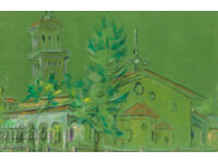 Pictură pastel peisaj urban