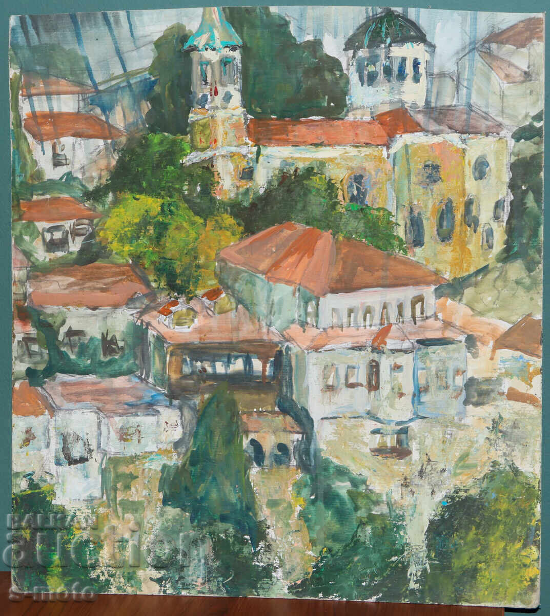 Стара картина темпера селски пейзаж с цена € 120.00 | 234.70 лв.