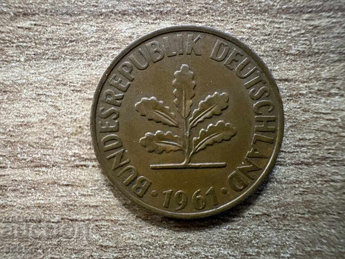 Германия - 2 пфенига (1961) - D с цена € 0.15 | 0.29 лв.
