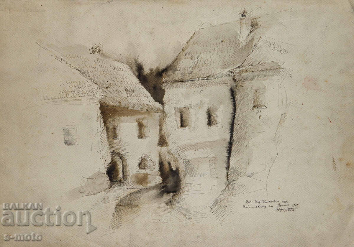 Desen tuș peisaj urban 1979