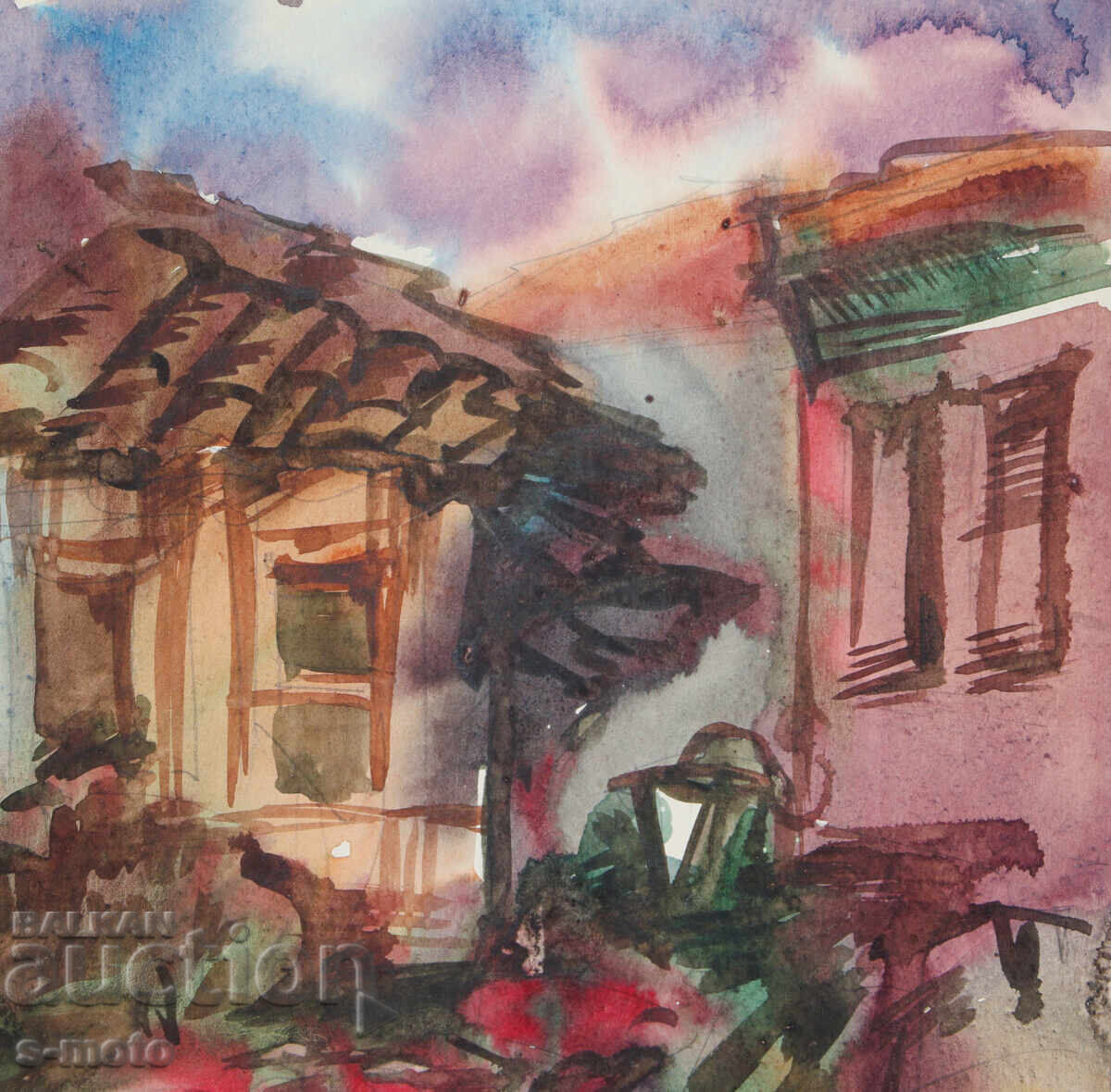 Livrarea Pictură acuarelă peisaj rural, case