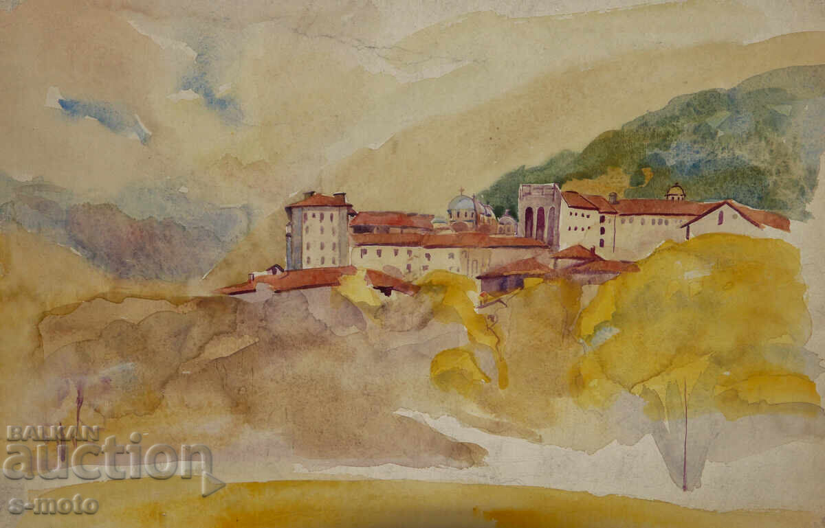 Παλιά ζωγραφιά τοπίο ακουαρέλα