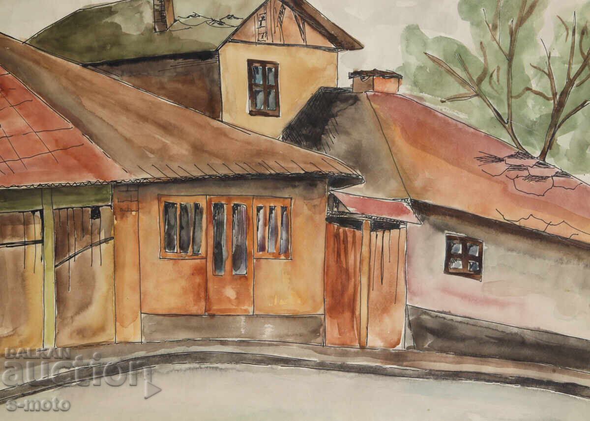 Old painting cityscape watercolor - 5