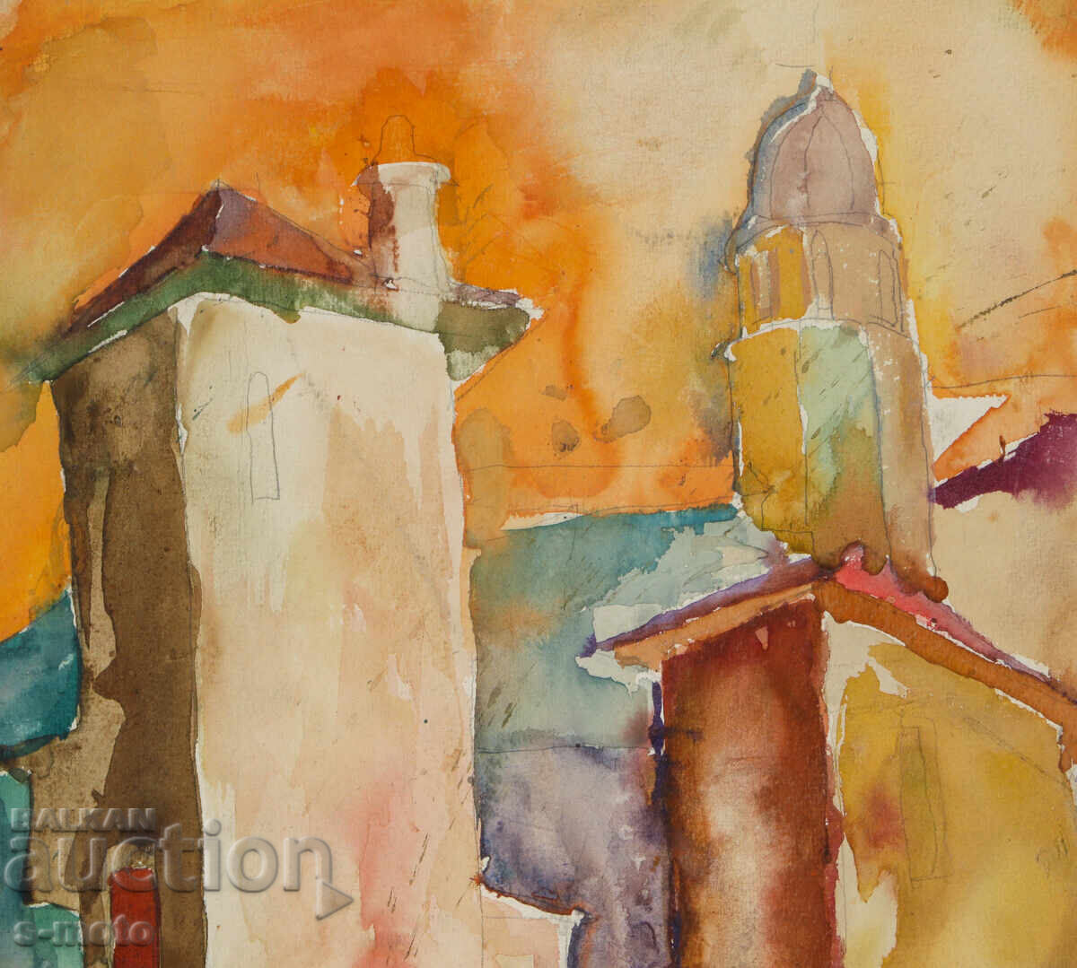 Доставка на Стара картина пейзаж от Търново акварел Доставка на Стара картина пейзаж от Търново акварел