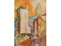 Stara kartina peĭzazh ot Tŭrnovo akvarel