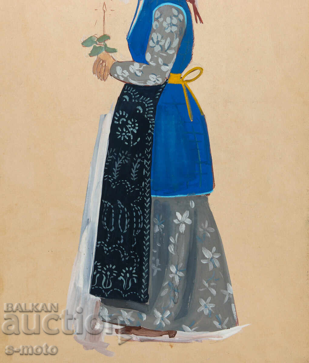 Livrarea Tablou vechi guașă femeie în costum popular