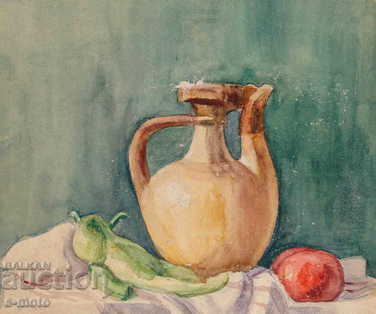 Pictură veche acuarelă natură moartă - 5