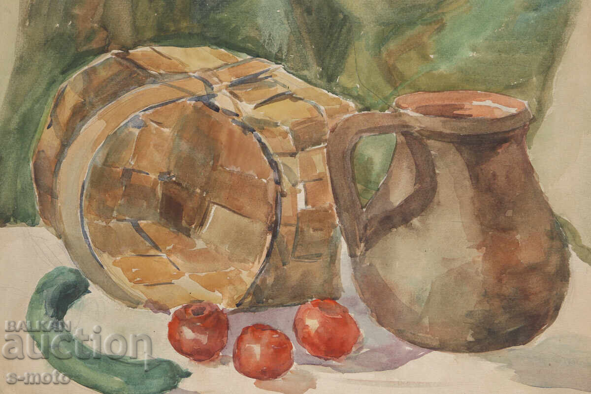 Licitație Pictură veche acuarelă natură moartă