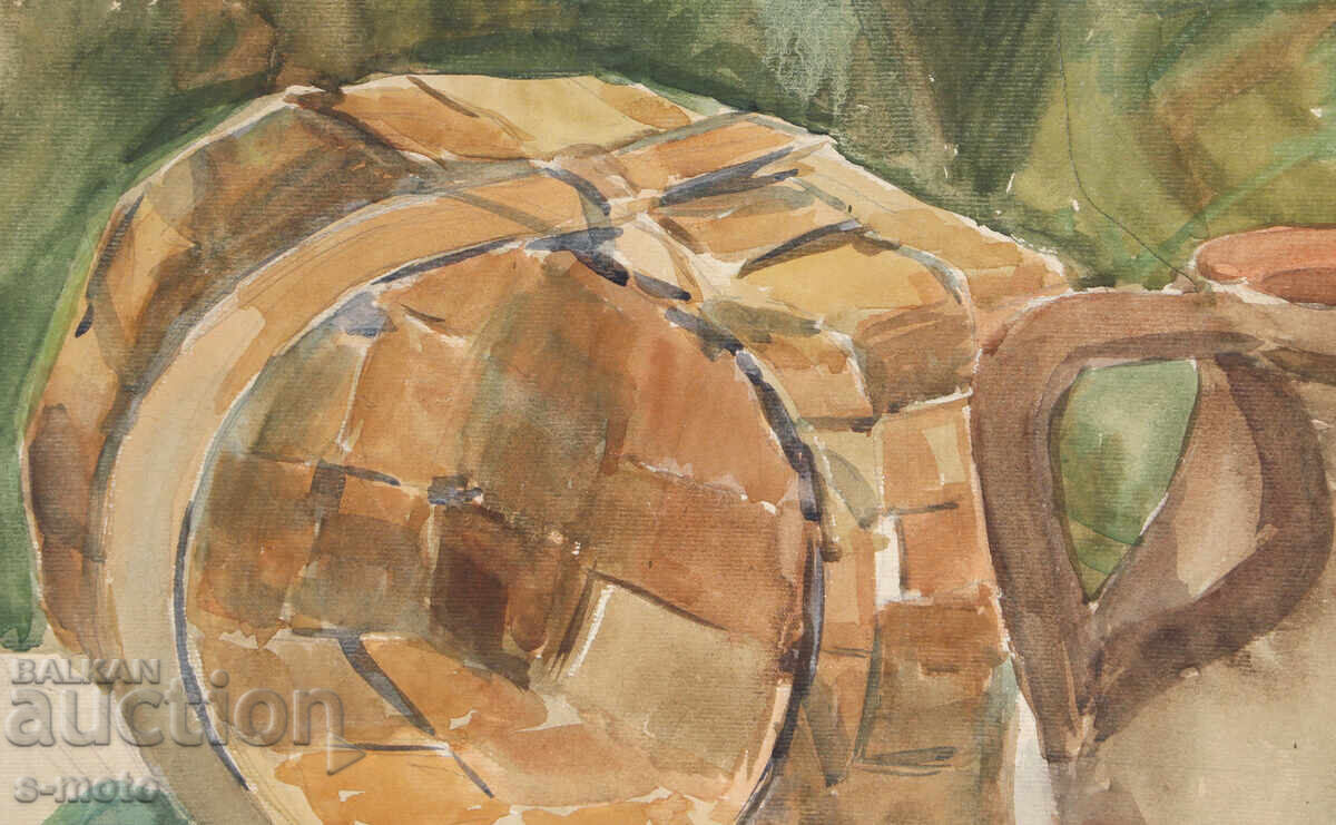 Livrarea Pictură veche acuarelă natură moartă