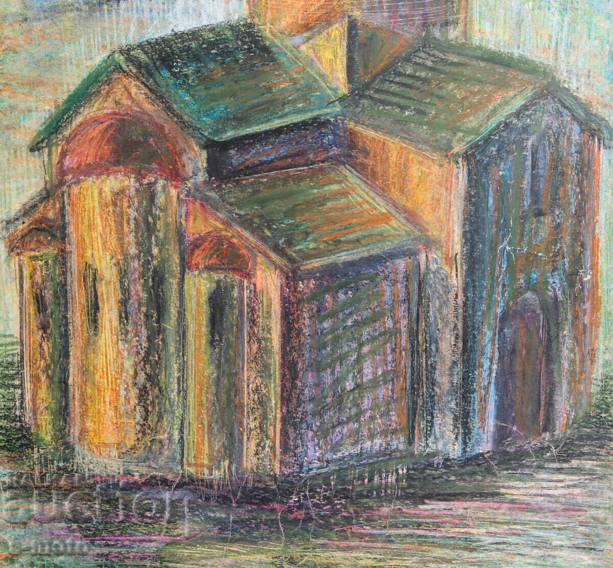 Veche desen pastel peisaj biserică - 6