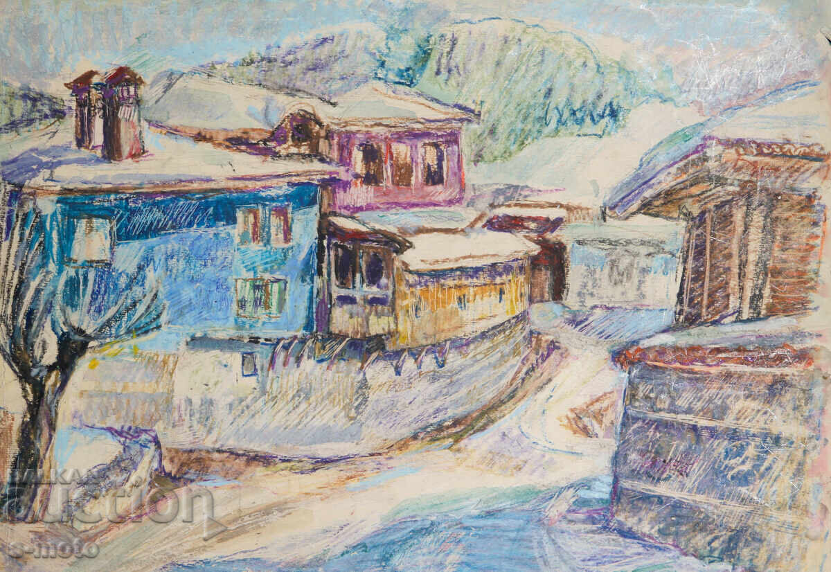 Auction Old painting landscape from Lovech pastel Auction Old painting landscape from Lovech pastel