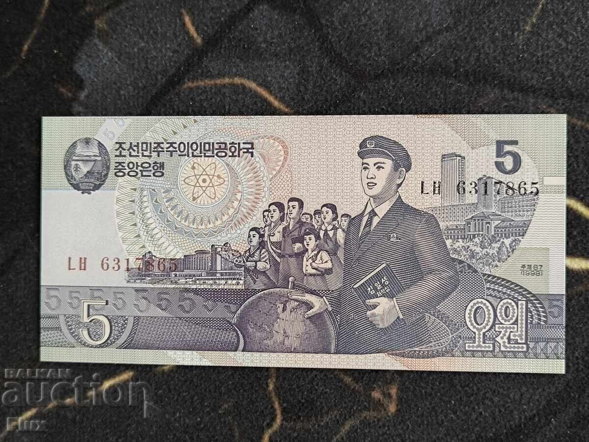 Bancnotă - Coreea de Nord - 5 Won UNC | 1998
