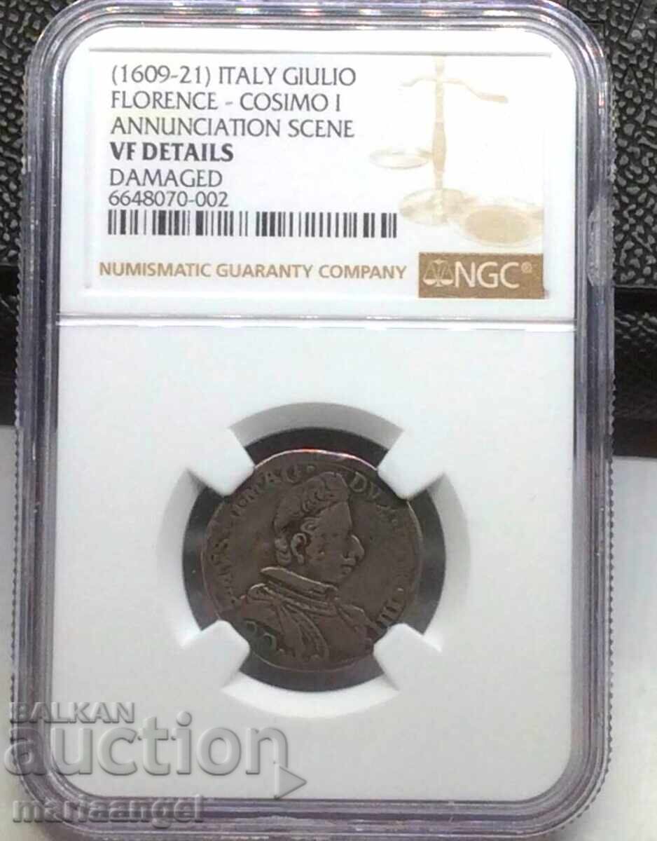 Ιταλία Τζούλιο 1608-1621 Κοζίμο Β' των Μεδίτσι NGC VF - ΣΠΑΝΙΟ!!!