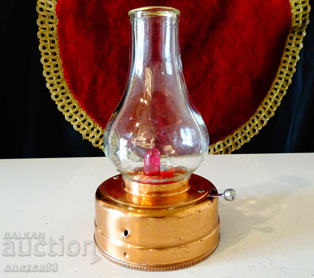 Χάλκινο φωτιστικό μπαταρίας Made in British C.C., λάμπα γκαζιού - 6