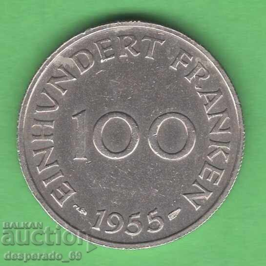 (¯`'•.¸ 100 francs 1955 SAARLAND ¸.•'´¯)