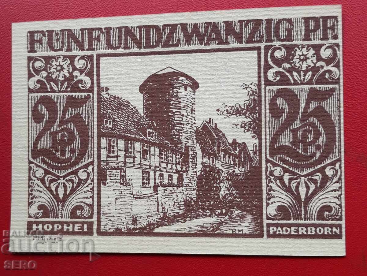 Банкнота-Германия-С.Рейн-Вестфалия-Падерборн-25 пфенига 1921 с цена € 1.00 | 1.96 лв.