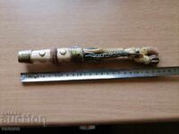 стар нож с резбована дръжка бронз камъни-3