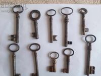 ANTIQUE HAND FORGED LARGE SKELETAL KEYS 10 pcs