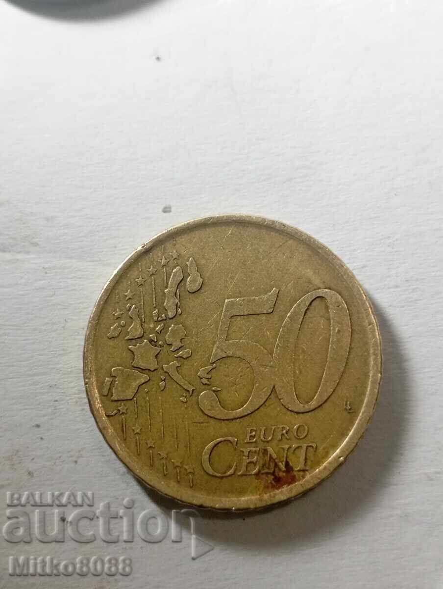 50 Euro Cent Spania 1999 – Cervantes (Emisiune timpurie) cu preț € 15.00 | 29.34 BGN