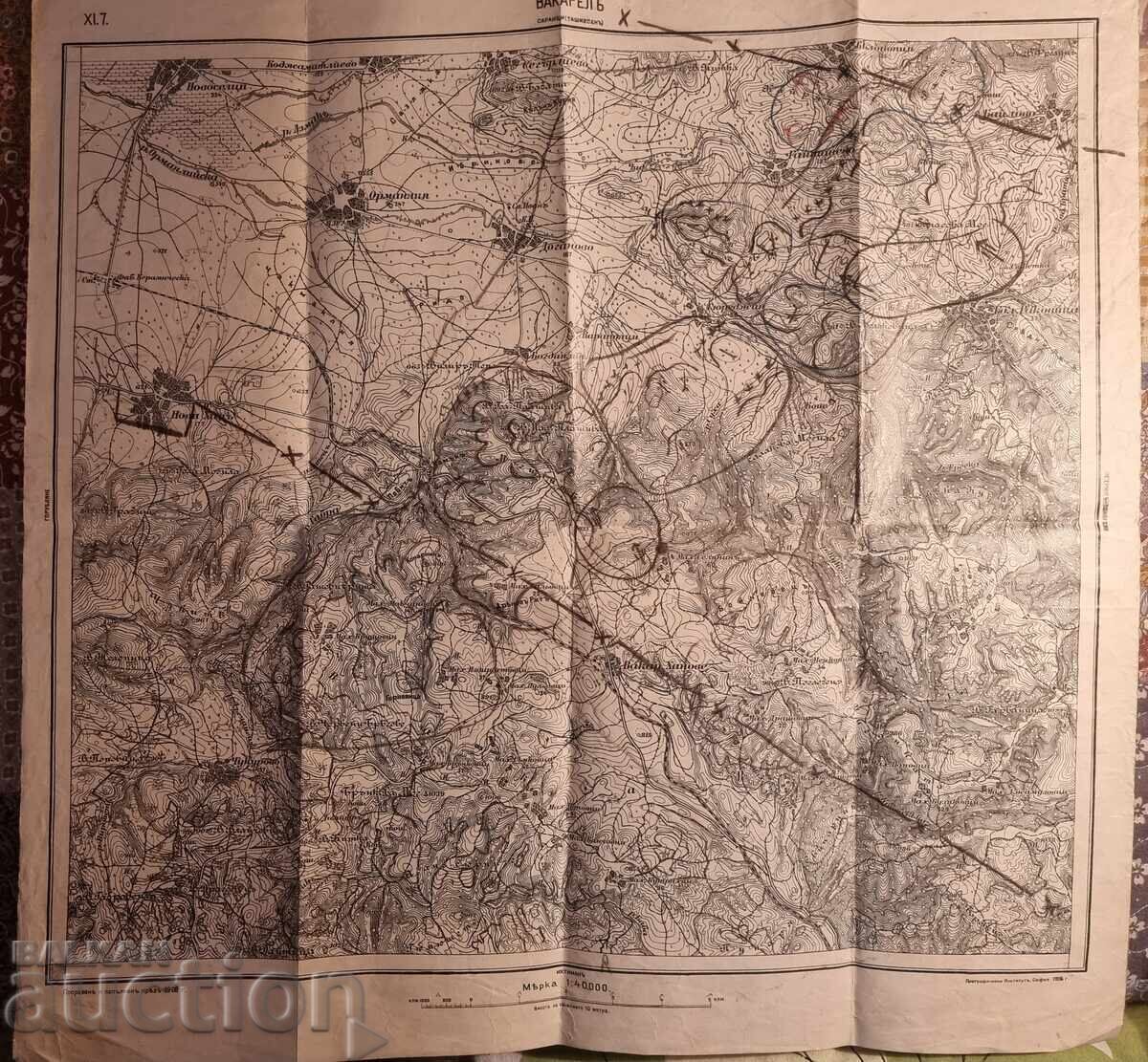 Hartă topografică a Vakarel și Novi Han. 1:40.000