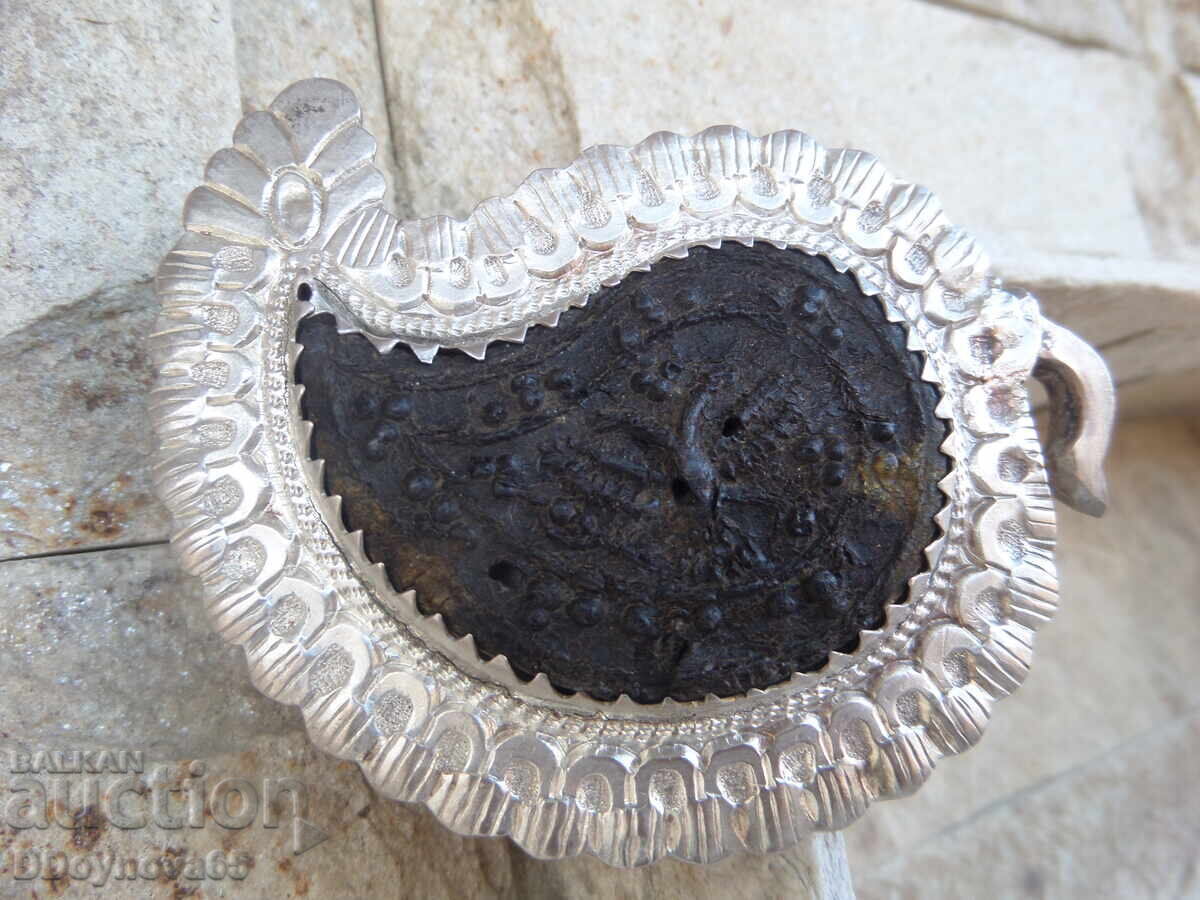 Veche 1/2 cataramă, argint, sacan, corn gravat - 5