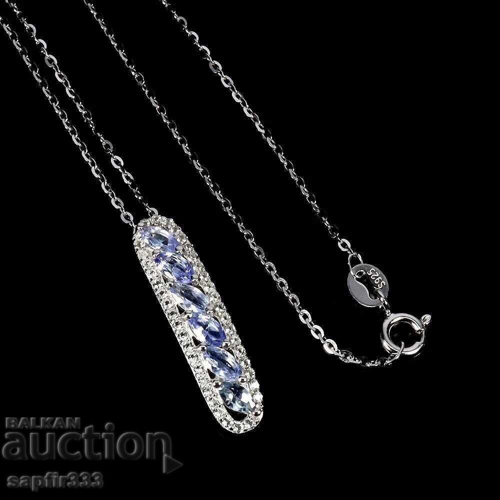 LUXURY SILVER NECKLACE WITH NATURAL TANZANITES AND WHITE TOPAZES