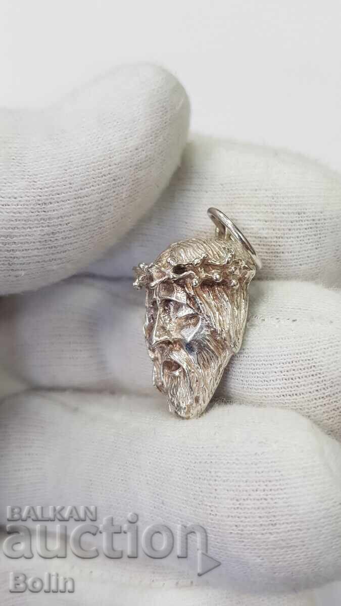 Аукцион Сребърен медальон, висулка, изображение на Исус Христос