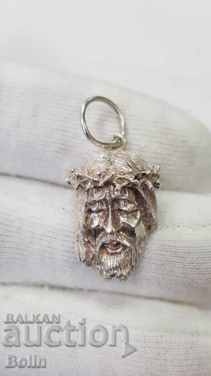 Сребърен медальон, висулка, изображение на Исус Христос