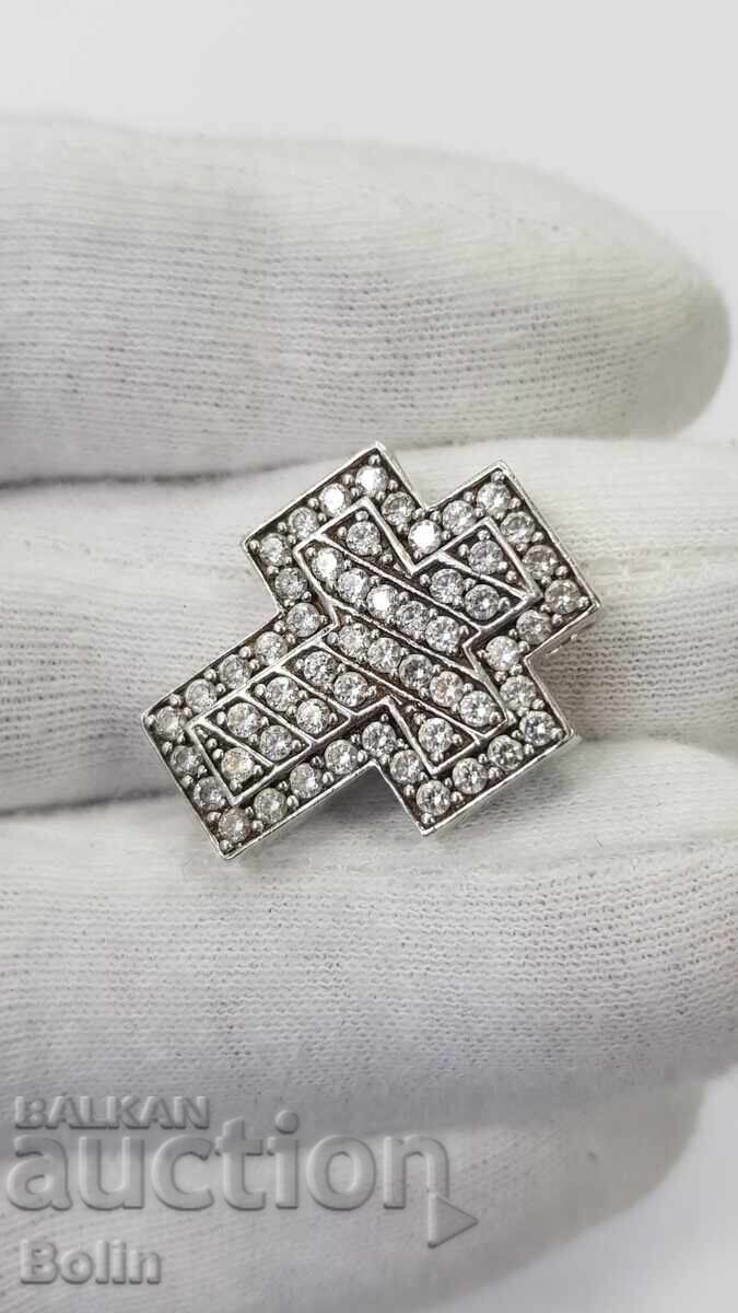 Аукцион Сребърен медальон,кръст с цирконий - 925 проба - Европа
