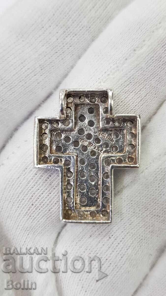 Сребърен медальон,кръст с цирконий - 925 проба - Европа - 5