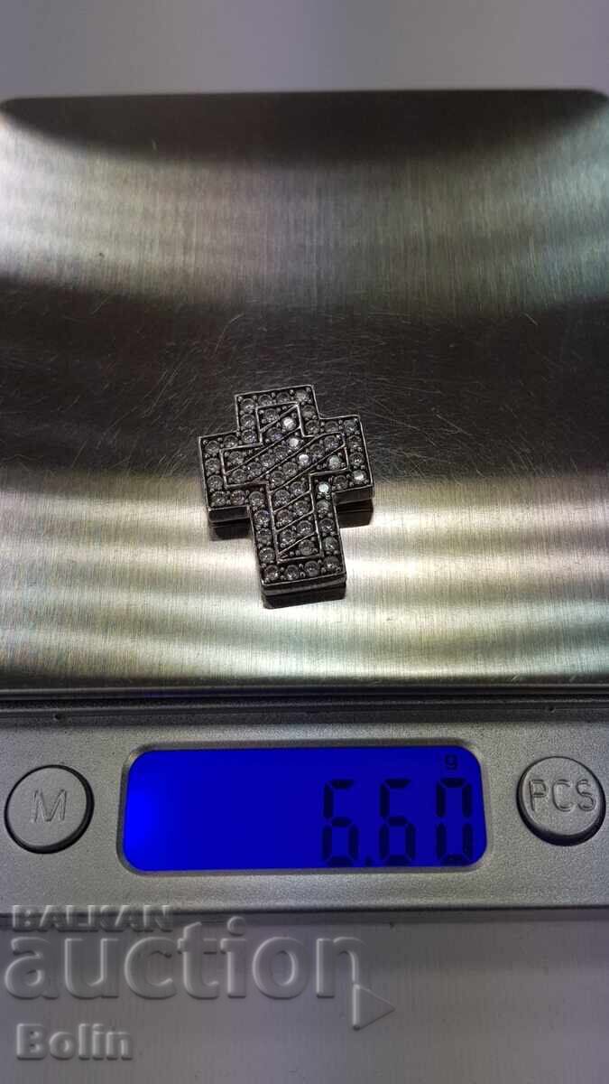 Сребърен медальон,кръст с цирконий - 925 проба - Европа - 6