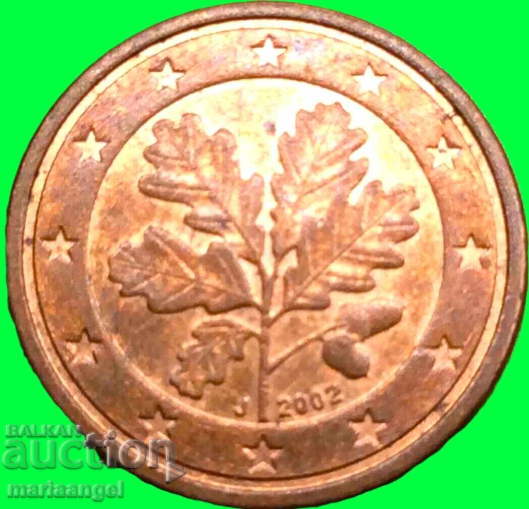 1 Cent Euro 2002 Germania - valoare nominală rară "1" 1 Cent Euro 2002 Germania - valoare nominală rară "1"
