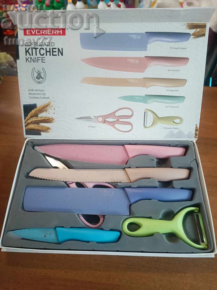 Set de 6 cuțite, din oțel, Nou-nouț