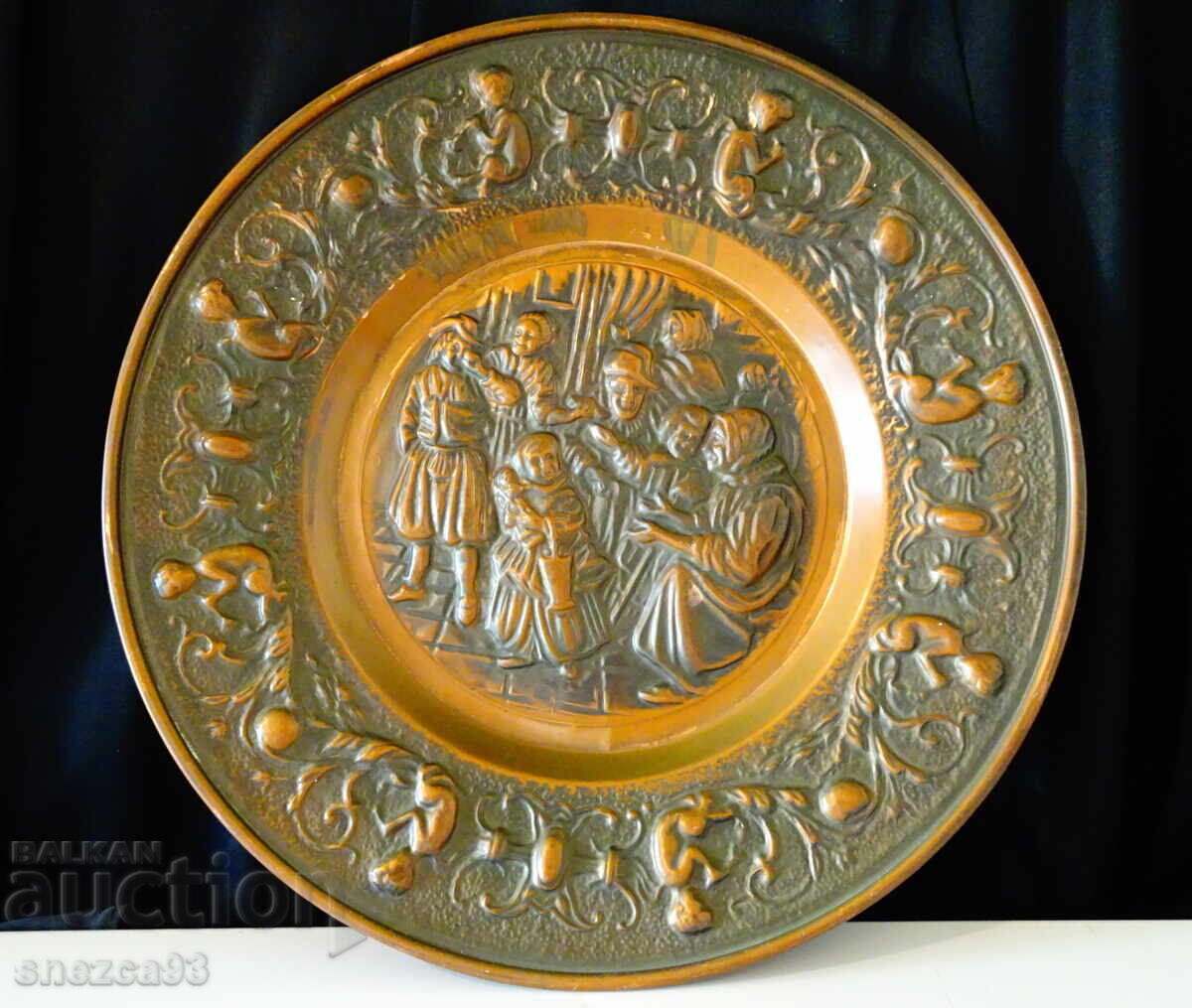 Δημοπρασία Χάλκινο πιάτο, πανό, οικιακός χάλκινος πίνακας 38 εκ