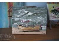 Pictură în ulei - Peisaj marin - Barcă pe mal - Anton Iordanov