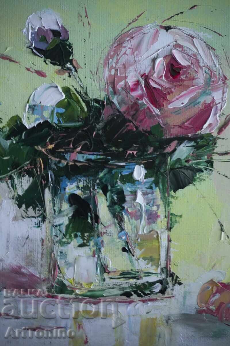 Pictură în ulei - Natură statică - Trandafir - Anton Iordanov cu preț € 5.55 | 10.85 BGN