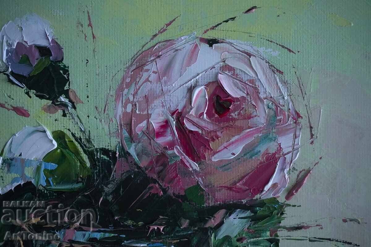Licitație Pictură în ulei - Natură statică - Trandafir - Anton Iordanov