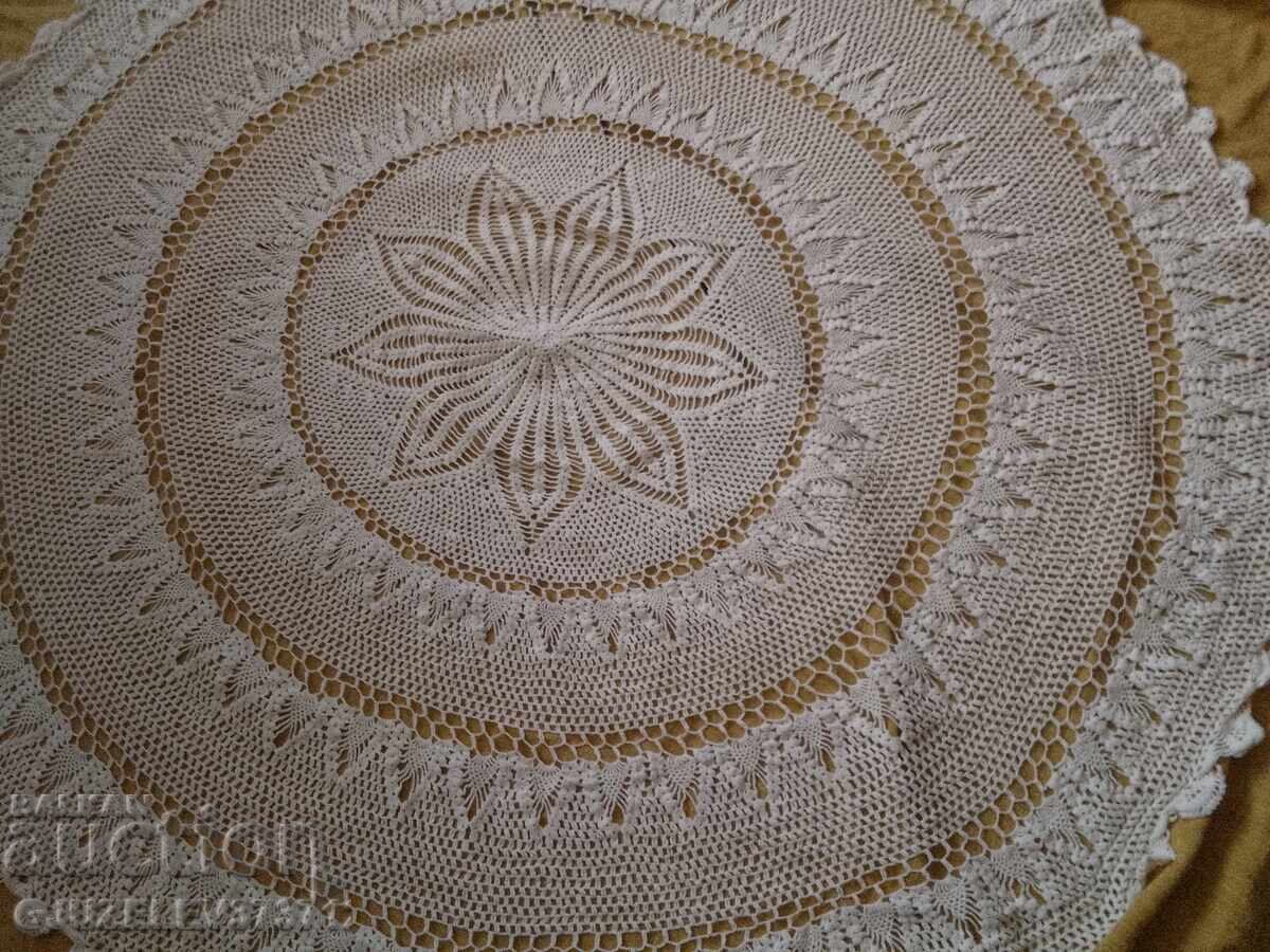 Vintage Round White Crocheted Tablecloth - 6 Vintage Round White Crocheted Tablecloth - 6