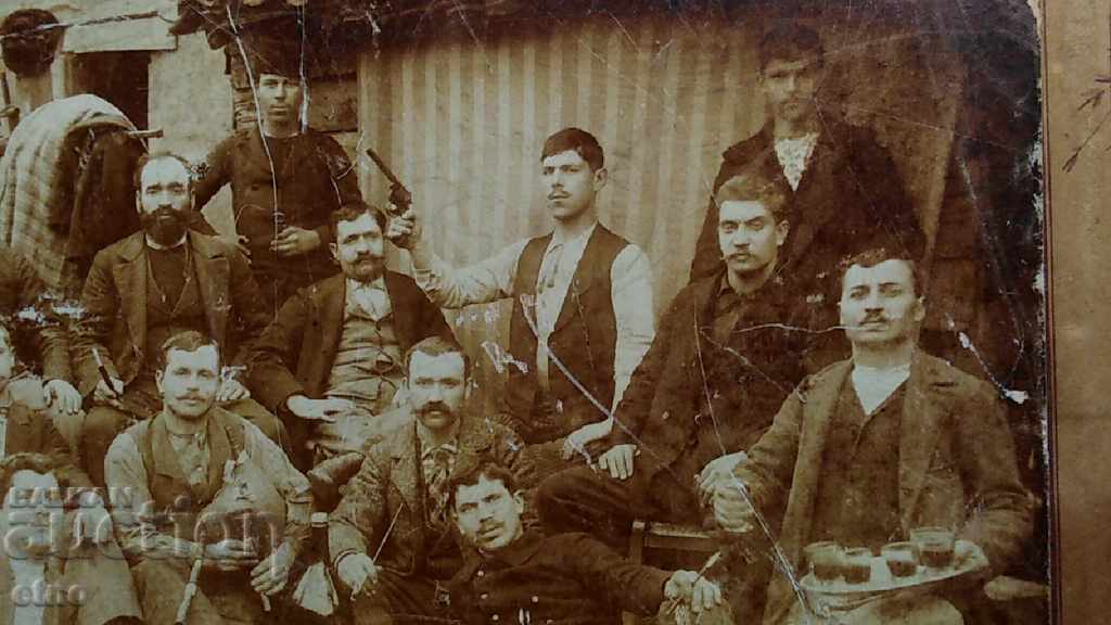 Livrarea 1893g. VECHE FOTOGRAFIE CARTON, PLOVDIV, PISTOL, REVOLVER, COMITĂ