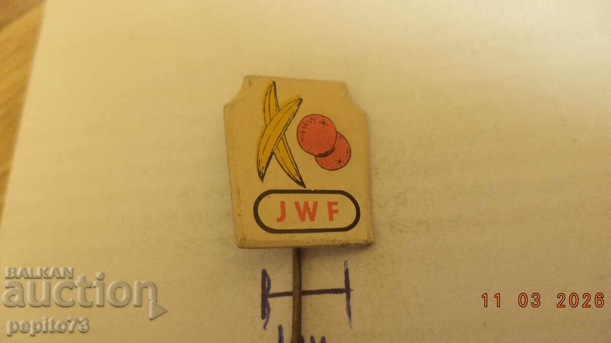 Advertising badge, JWF, fruit juice brand