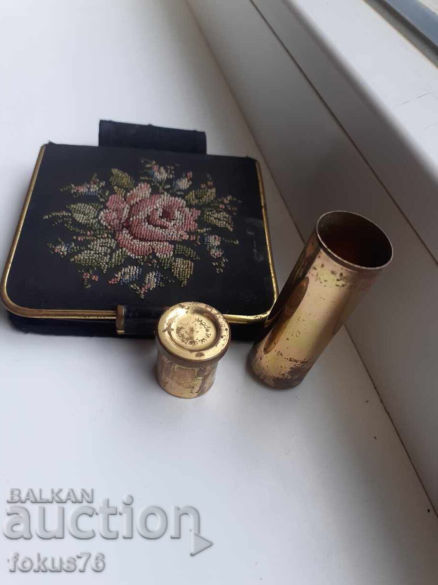 Old German powder compact with lipstick holder - vintage - 5
