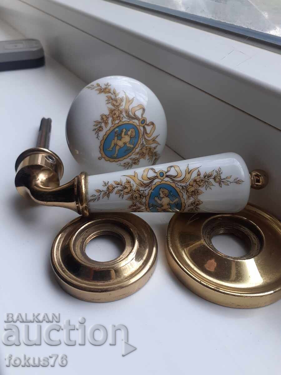 Παλιά αντίκα μπαρόκ πόμολα πόρτας πορσελάνη Limoges