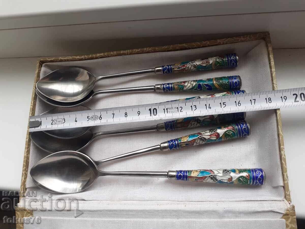 Σετ αντίκες κουταλάκια με κυψελωτό σμάλτο - κλοαζονέ - 6 Σετ αντίκες κουταλάκια με κυψελωτό σμάλτο - κλοαζονέ - 6