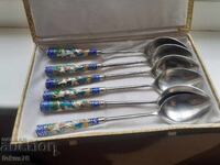 Σετ αντίκες κουταλάκια με κυψελωτό σμάλτο - κλοαζονέ