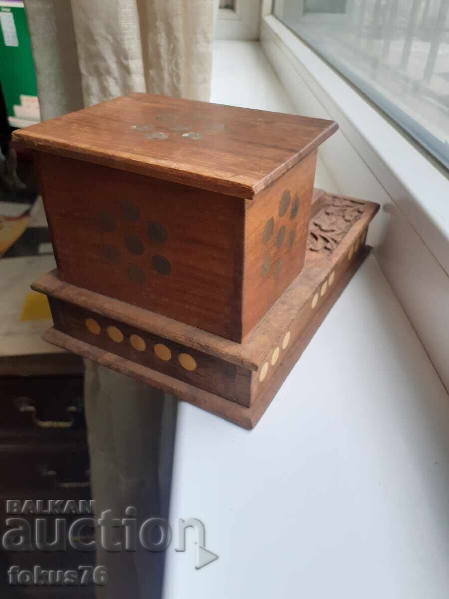 Old antique wooden cigarette box mechanism tobacco box - 5