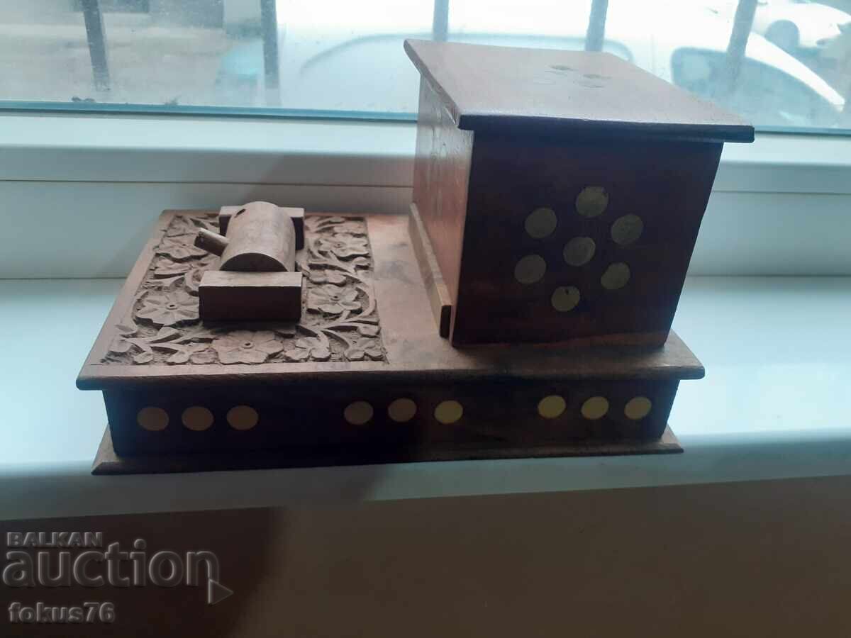 Old antique wooden cigarette box mechanism tobacco box - 6