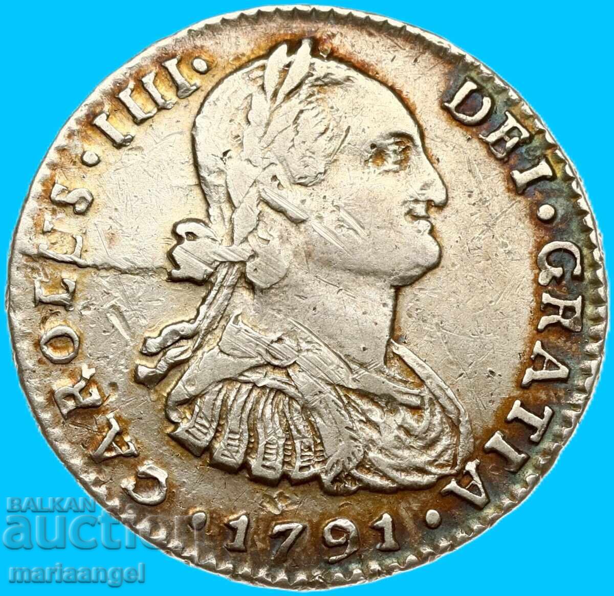 Bolivia 1 Real 1791 Potosi Carlos IIII argint Patină