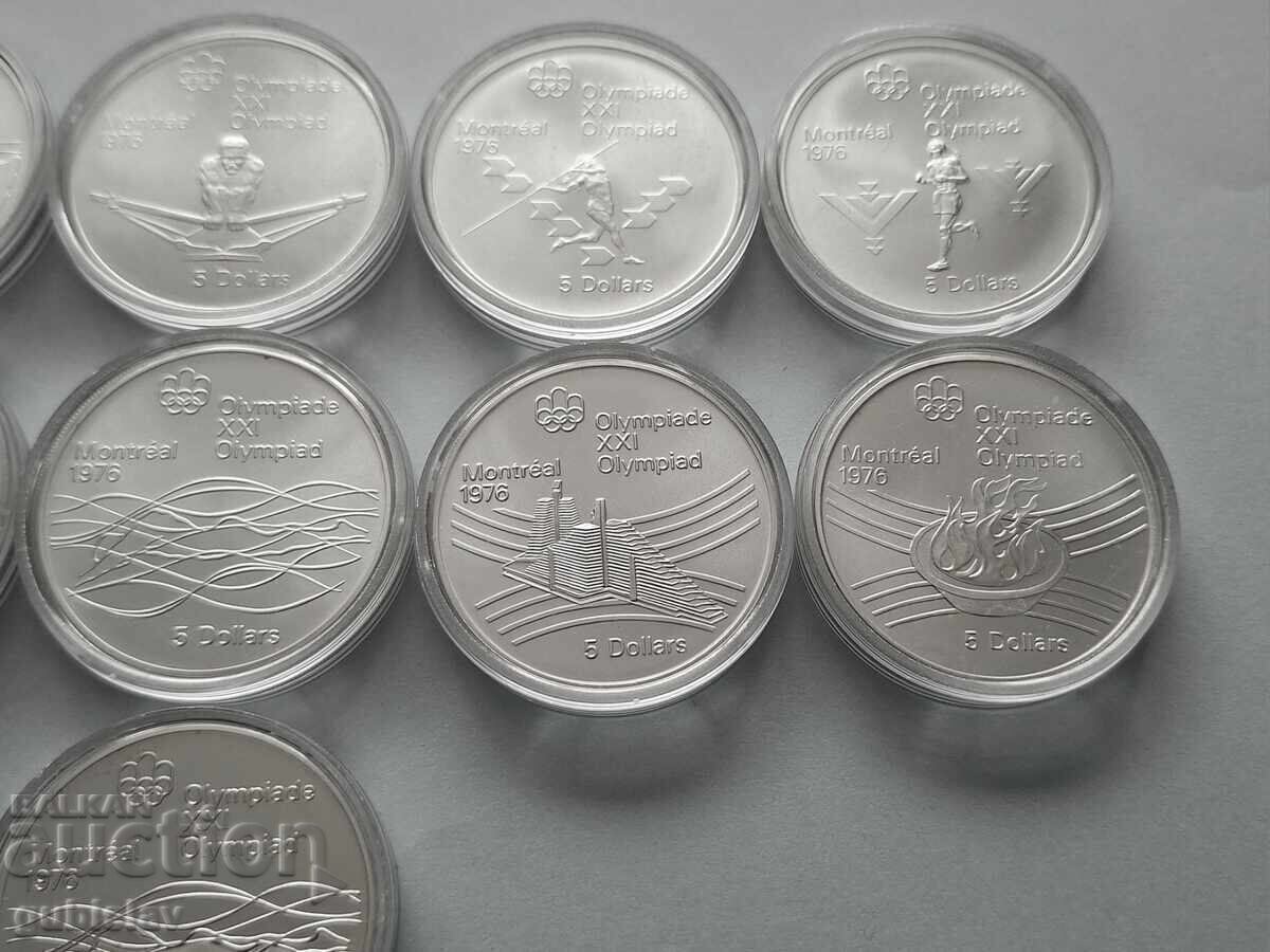 Auction  Silver coins 5 dollars 1976, Olympic Games, Montreal - 11 pcs
