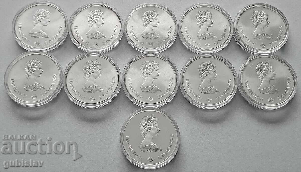 Silver coins 5 dollars 1976, Olympic Games, Montreal - 11 pcs - 5